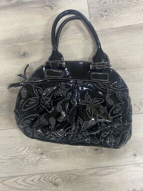 Patent Floral Embossed Black Tote Bag
